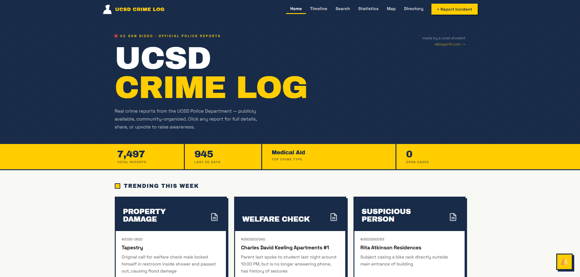 UCSD Crimes log tracker — screenshot 1